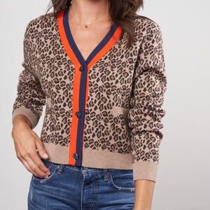 KULE Milo Striped Trim Leopard Cardigan Large NEW